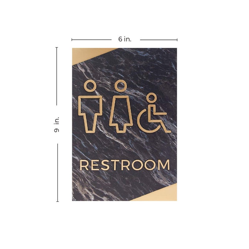 SBlabels Dark Marble Men And Women Restroom Sign / 6" x 9" ADA Unisex With Wheelchair With Braille Gender Neutral Bathroom Sign/Dark Marble Acrylic - Image 2